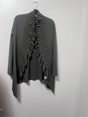 Fever Olive Green Ruffle Open Front Jacket